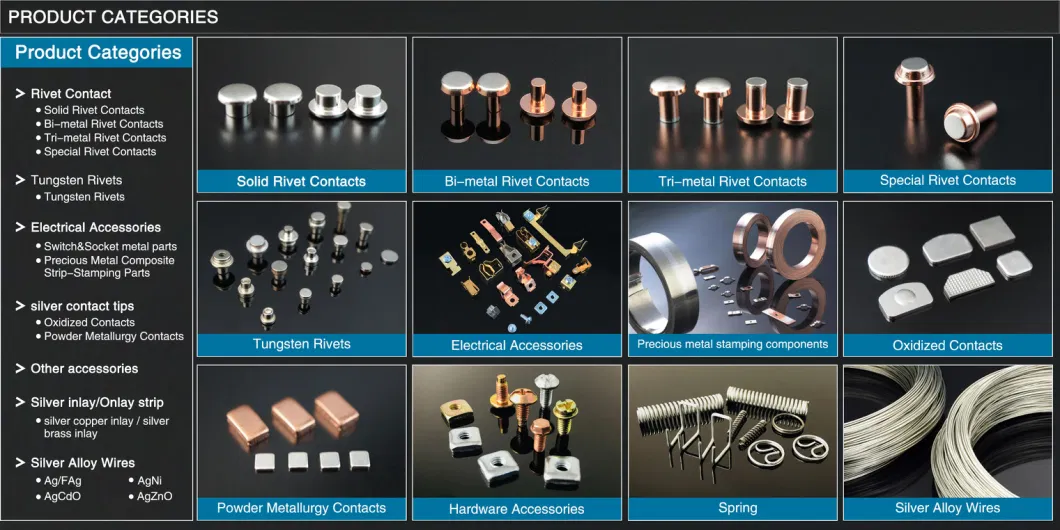 Electrical Silver Inlay Terminal Contact Part Brass Switch Socket Stamping Part Silver Copper Bimetal Contact Part