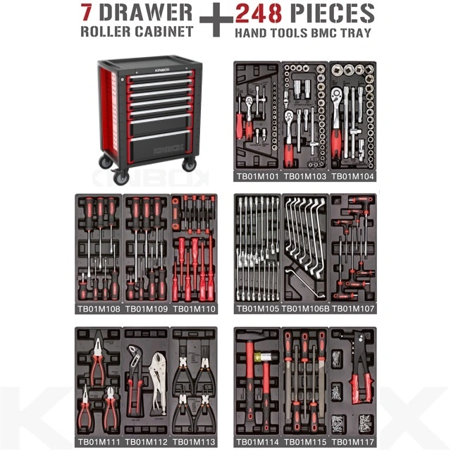 Kinbox 248 PCS Metal Drawer Tool Storage Cabinet with Wheels for Workshop